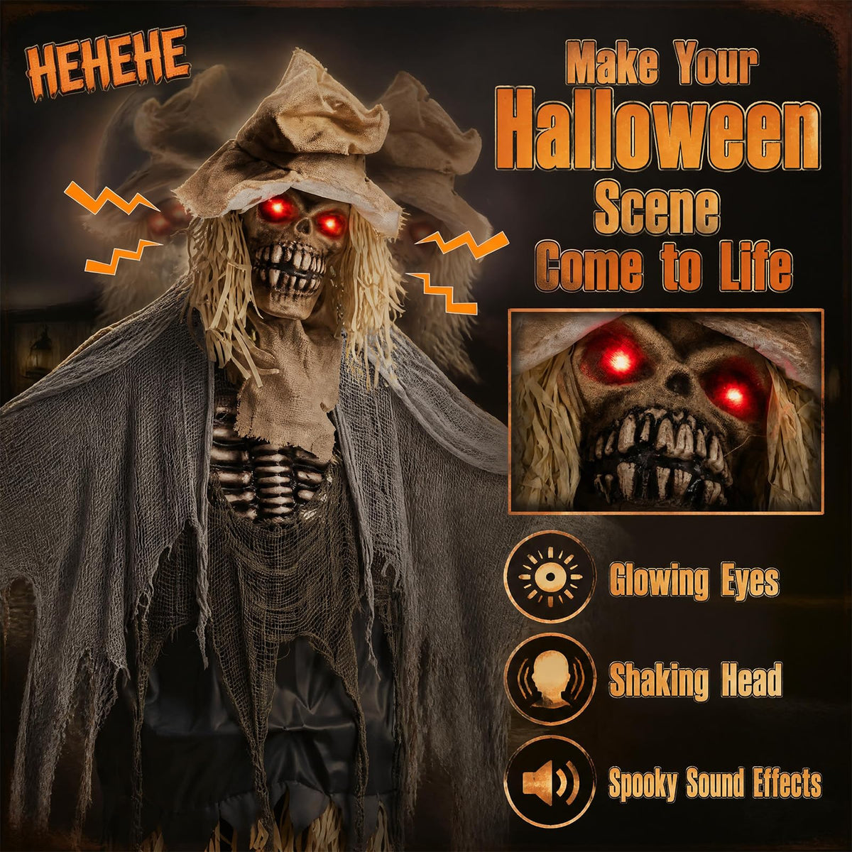 Lucktree 7.3 FT Animated Halloween Standing Skeleton Scarecrow Decoration
