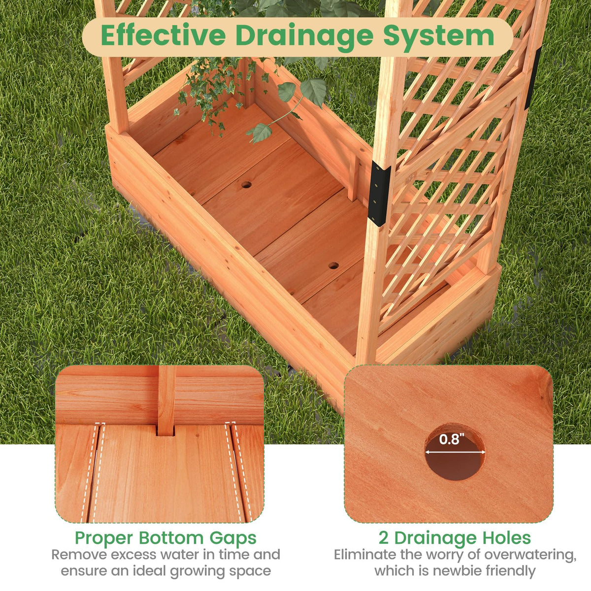 Lucktree Raised Garden Bed with 2-Sided Trellis & Hanging Roof