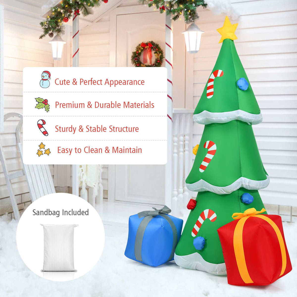6FT Inflatable Christmas Tree w/Gift Boxes Blow Up Lighted Outdoor Decoration