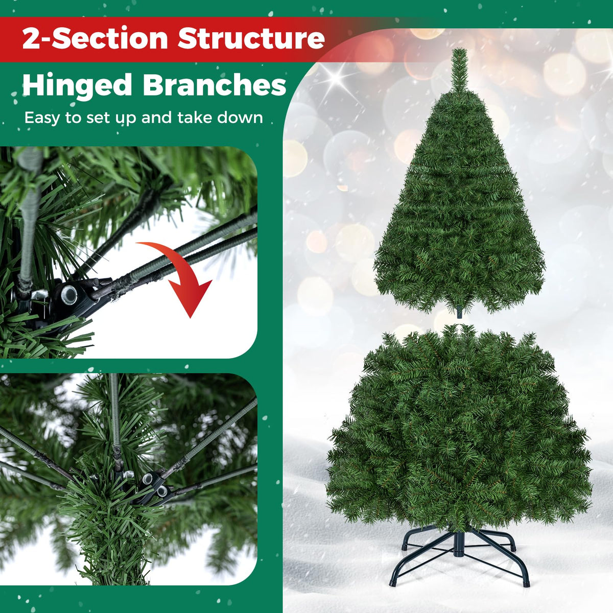 5 FT Artificial Christmas Tree w/Easy-Setup Hinges, Unlit