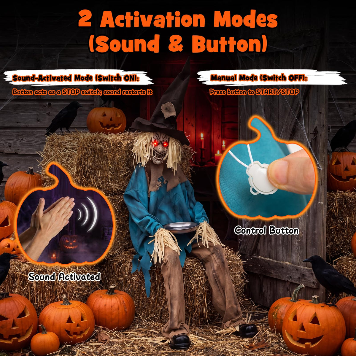 5.2 FT Animated Halloween Sitting Scary Scarecrow Decoration