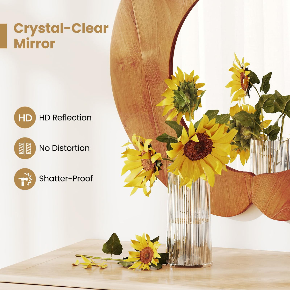 Lucktree Irregular Wall Mirror with Teak Wood Frame