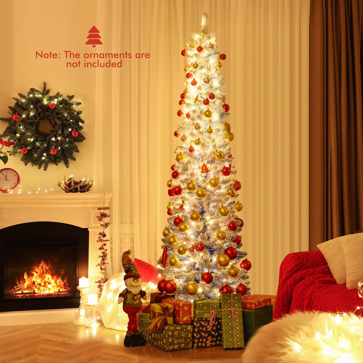 Lucktree 6FT / 7FT Blue Gradient Snow Flocked Christmas Tree with Warm White LED Lights