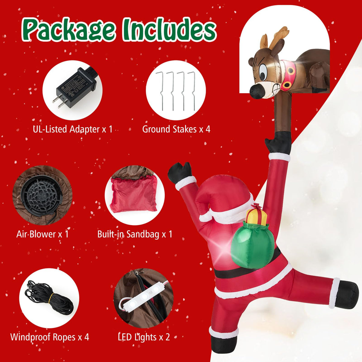 Lucktree 8.5 FT Christmas Inflatable Reindeer & Climbing Santa Claus