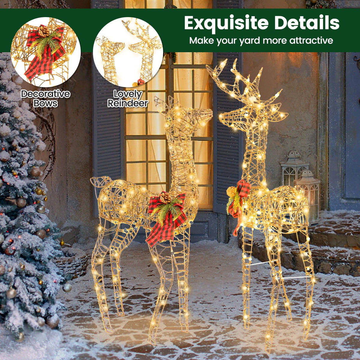Lucktree 2 Pieces Lighted Christmas Reindeer Family Set with 230 LED Lights