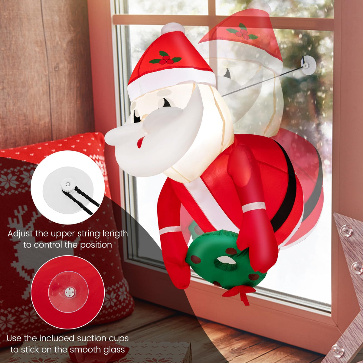 Lucktree 3.5 FT Christmas Lighted Inflatable Santa Claus Broke Out from Window