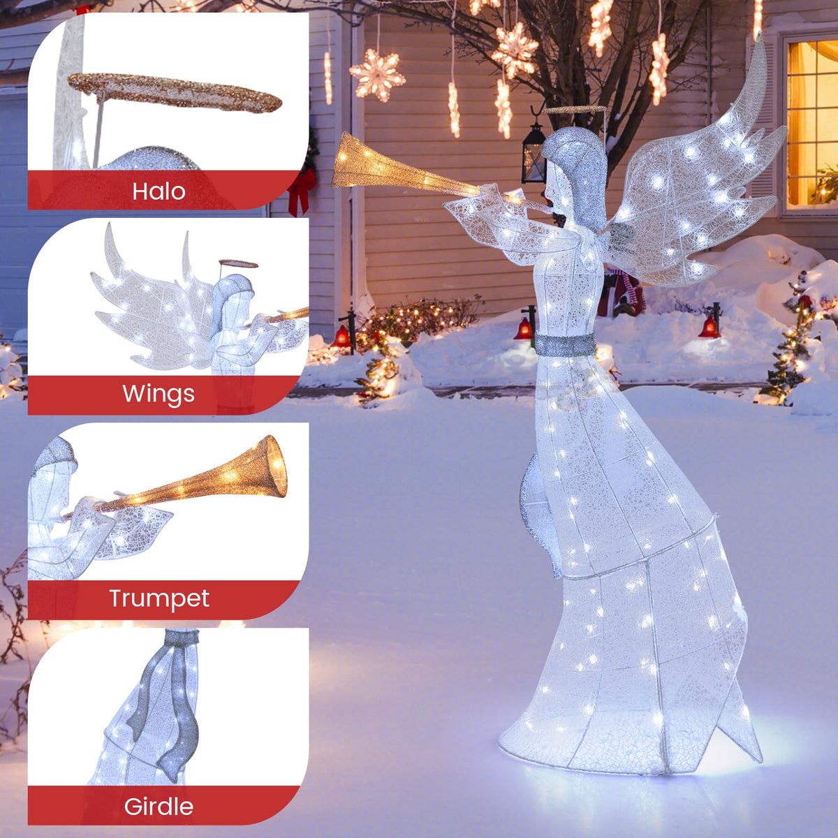 Lucktree 5 FT Lighted Trumpeting Angel, Light-up Christmas Angel with LED Lights