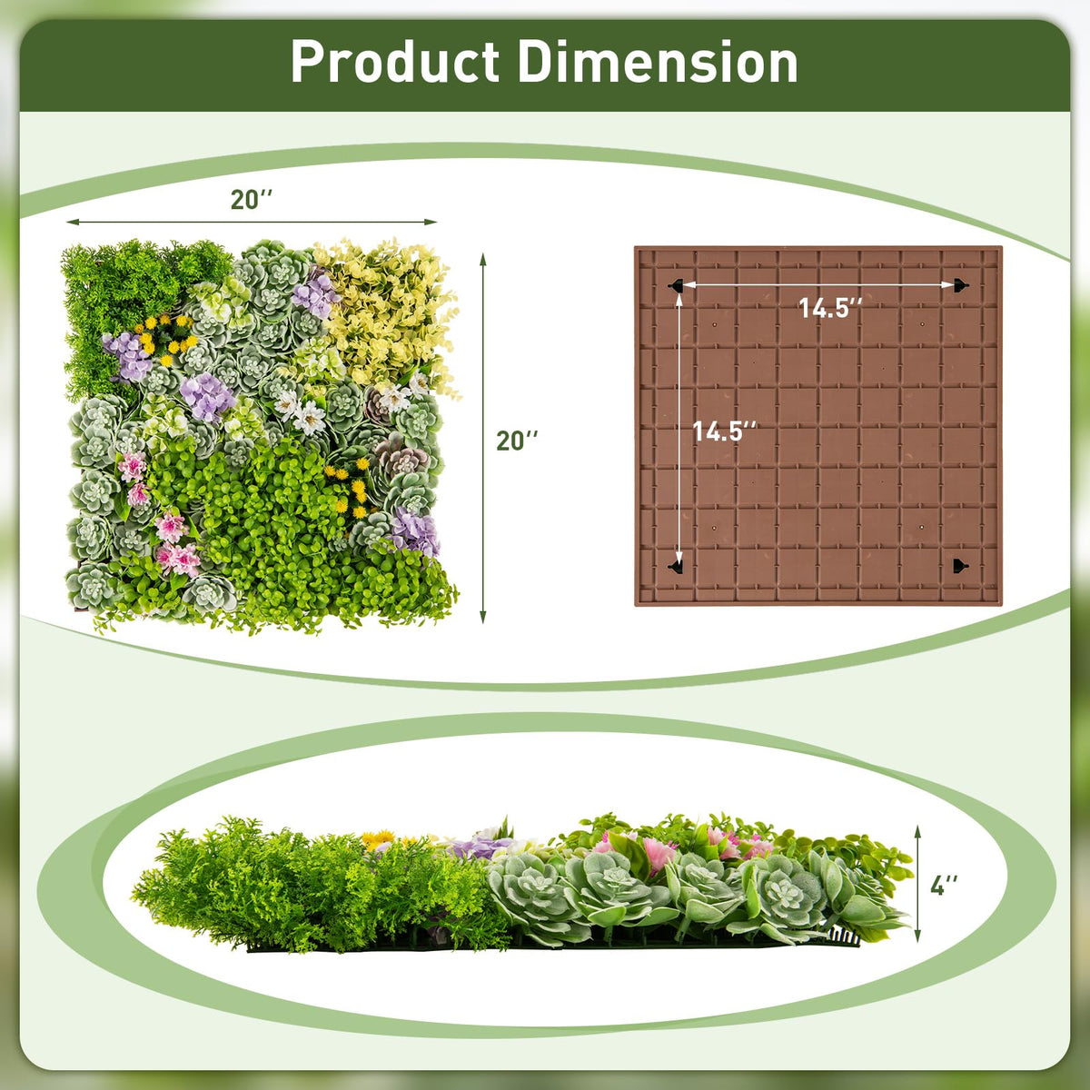 Lucktree 2 Pack Hanging Artificial Plants Panels, 20" x 20" Square Framed 3D Greenery Wall Art Decor
