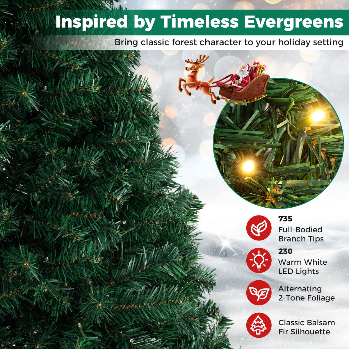 7 FT Pre-lit Christmas Tree Artificial Hinged Xmas Tree