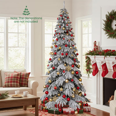 Lucktree 9 FT Pre-Lit Snow Flocked Drooping Christmas Tree with Quick Power Connectors