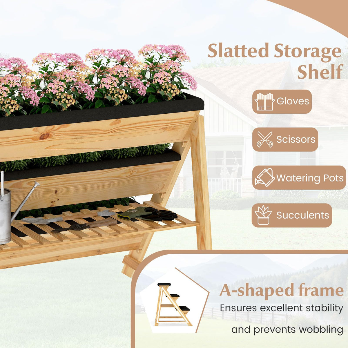 Lucktree 3-Tier Vertical Raised Garden Bed Wood Elevated Planter Box with Legs