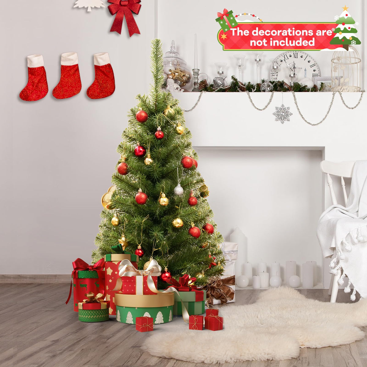 Lucktree 3ft Mini Artificial Christmas Tree, Unlit Green Holiday Tree with 116 Lifelike PVC Branch Tips