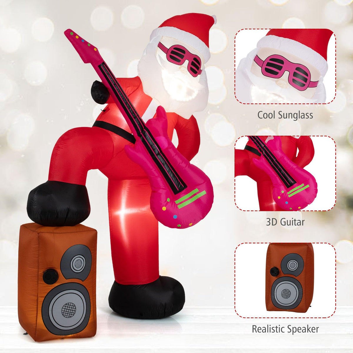 Lucktree 8.4FT Rocking Santa Inflatable with Guitar | Animated Christmas Decoration