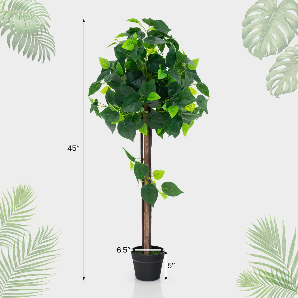 Lucktree 45" Artificial Hydrangea Tree, Tall Fake Potted Silk Tree with Real Wood Trunk