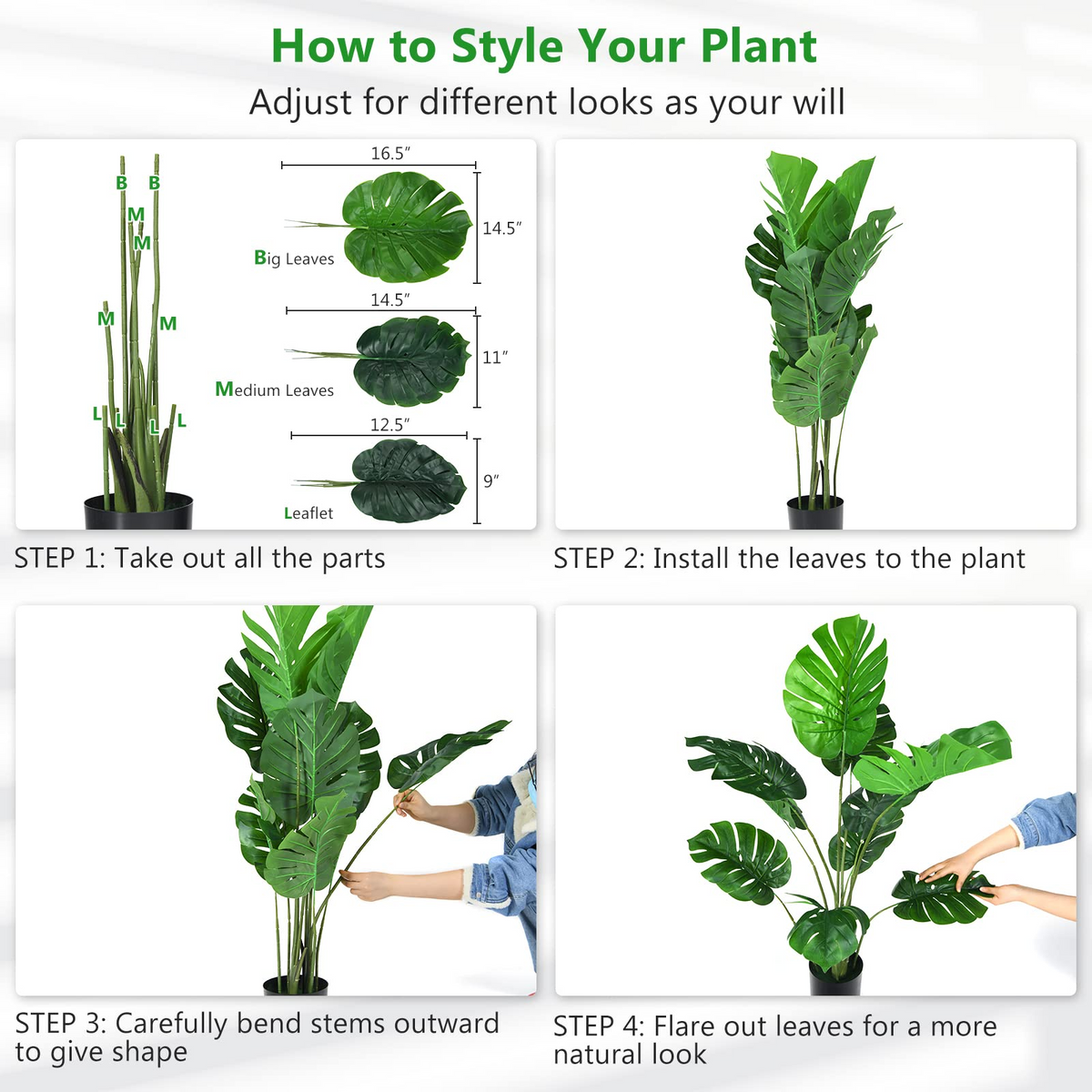 Lucktree Artificial Monstera Deliciosa Plant, 4ft Tall Fake Tropical Palm Tree w/10 Pcs Different Turtle Leaves - LucktreeUS