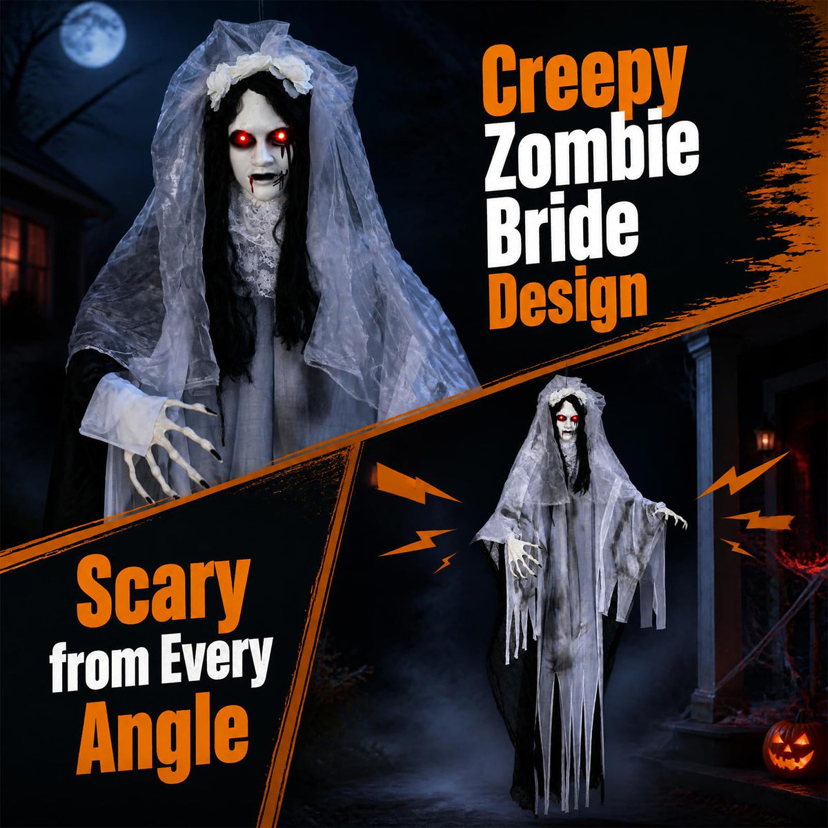 Lucktree 6 FT Animated Halloween Ghost Bride Decoration with Lighted Eyes