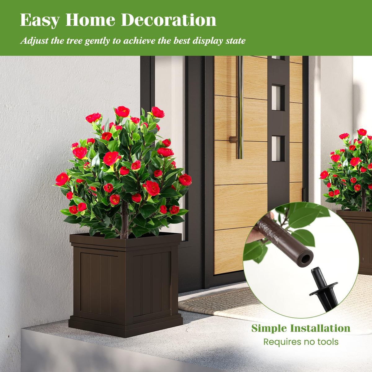 Lucktree 31 Inches Artificial Camellia Tree Set 2 Pack Fake Flower Trees