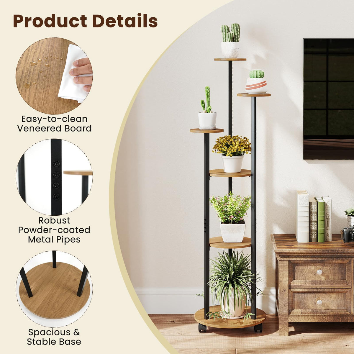 Lucktree 57'' Tall Plant Stand Indoor with Lights & Wheels