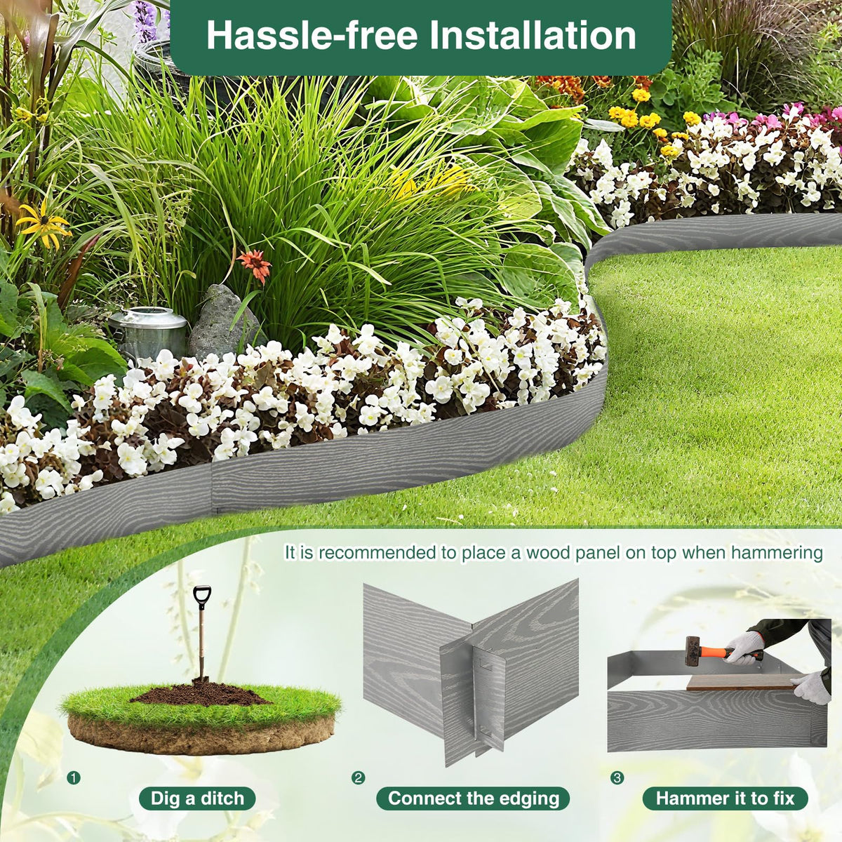 Lucktree Galvanized Metal Landscape Edging 6 Packs 20FT Heavy-Duty Hammer-in Edging Border
