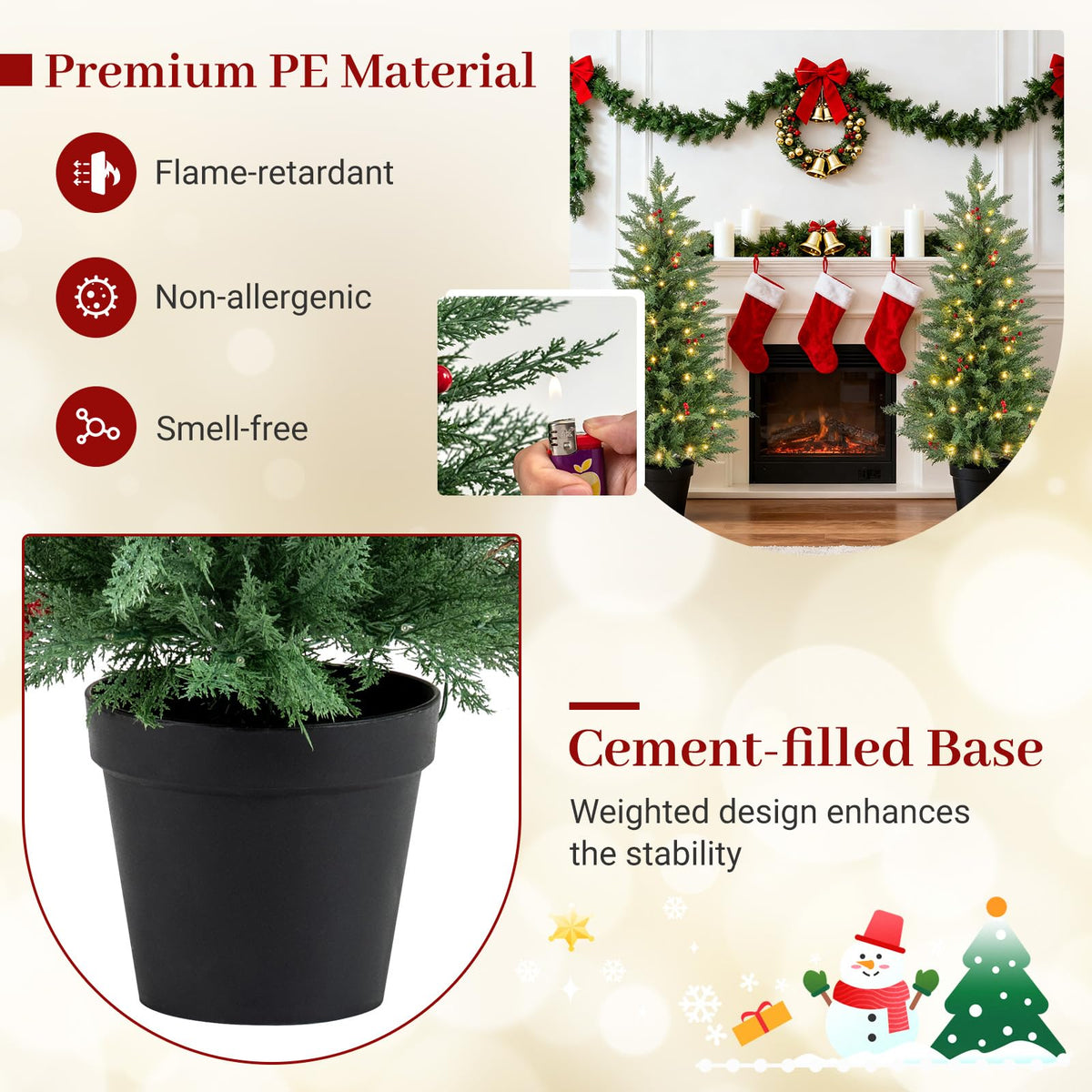 2 Pack 4 FT Pre-lit Cypress Christmas Trees w/70 Warm White LED Lights