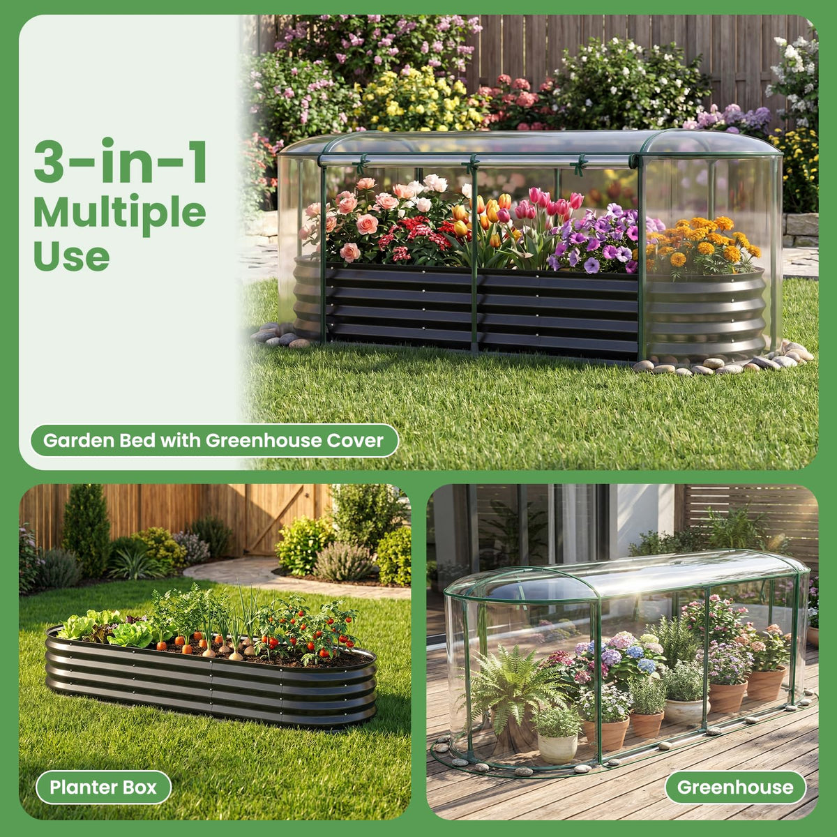 Lucktree Raised Garden Bed w/Greenhouse Cover (6x2x1 FT)