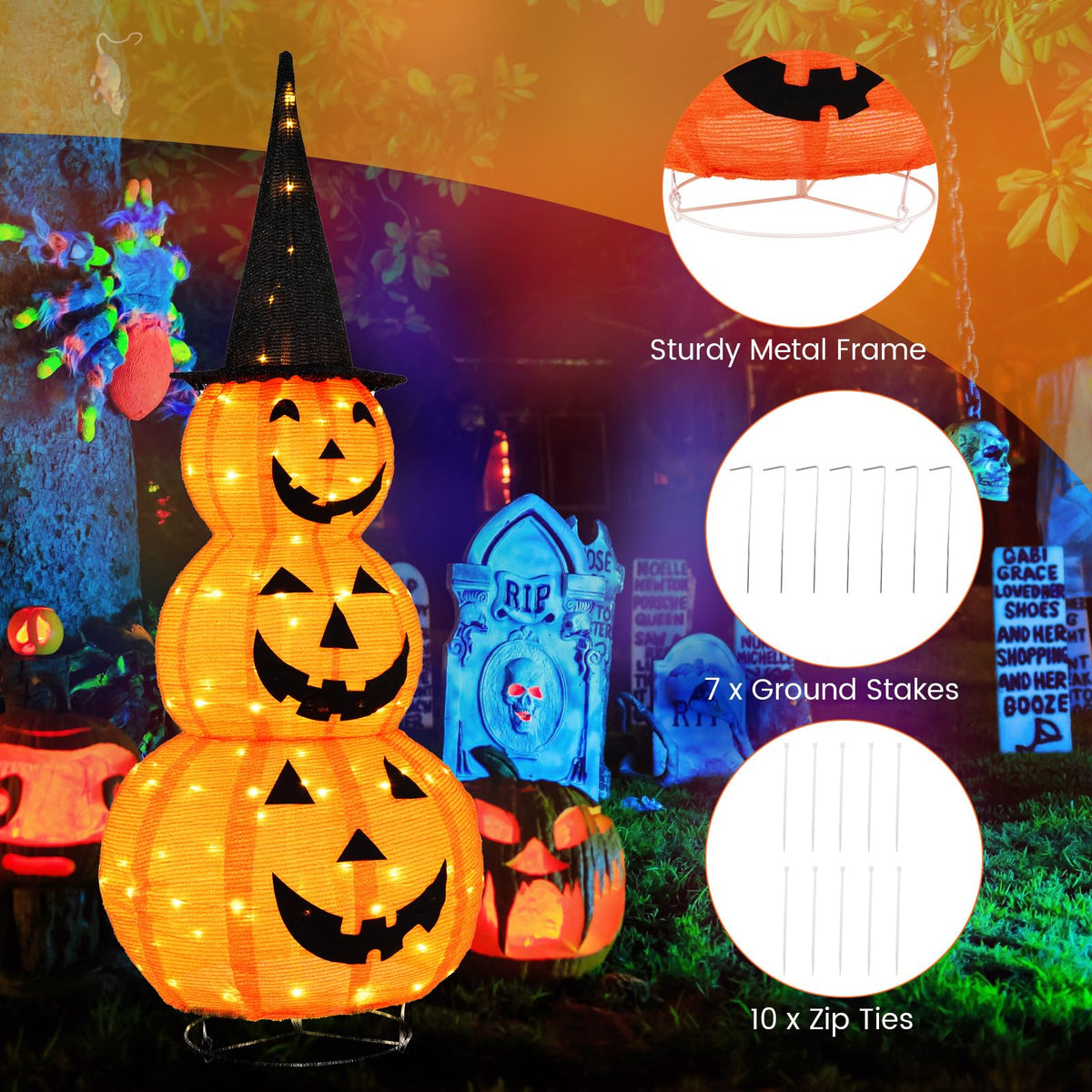 Lucktree 5 FT Halloween Light Up Pumpkin Decoration