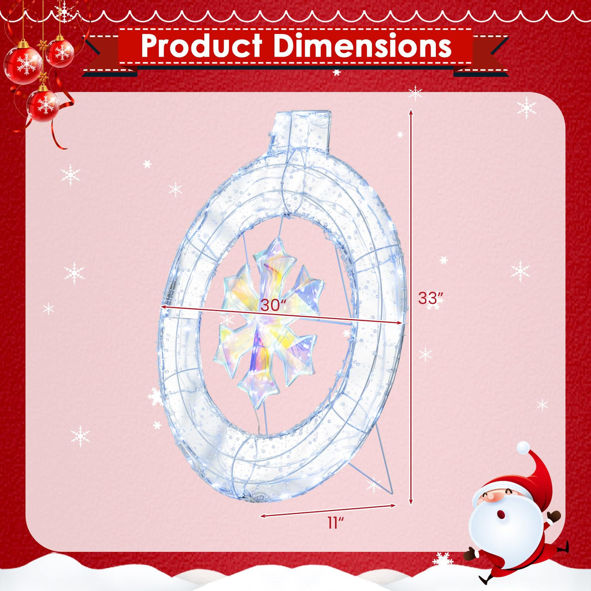 Lucktree 33” Lighted Ornament with Snowflake, Pre-Lit Christmas Wreath with 128 Cold White LED Lights
