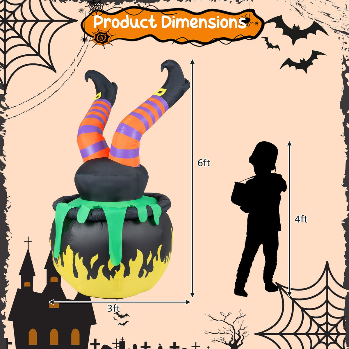 Lucktree 6 FT Animated Halloween Lighted Inflatable Kicking Witch