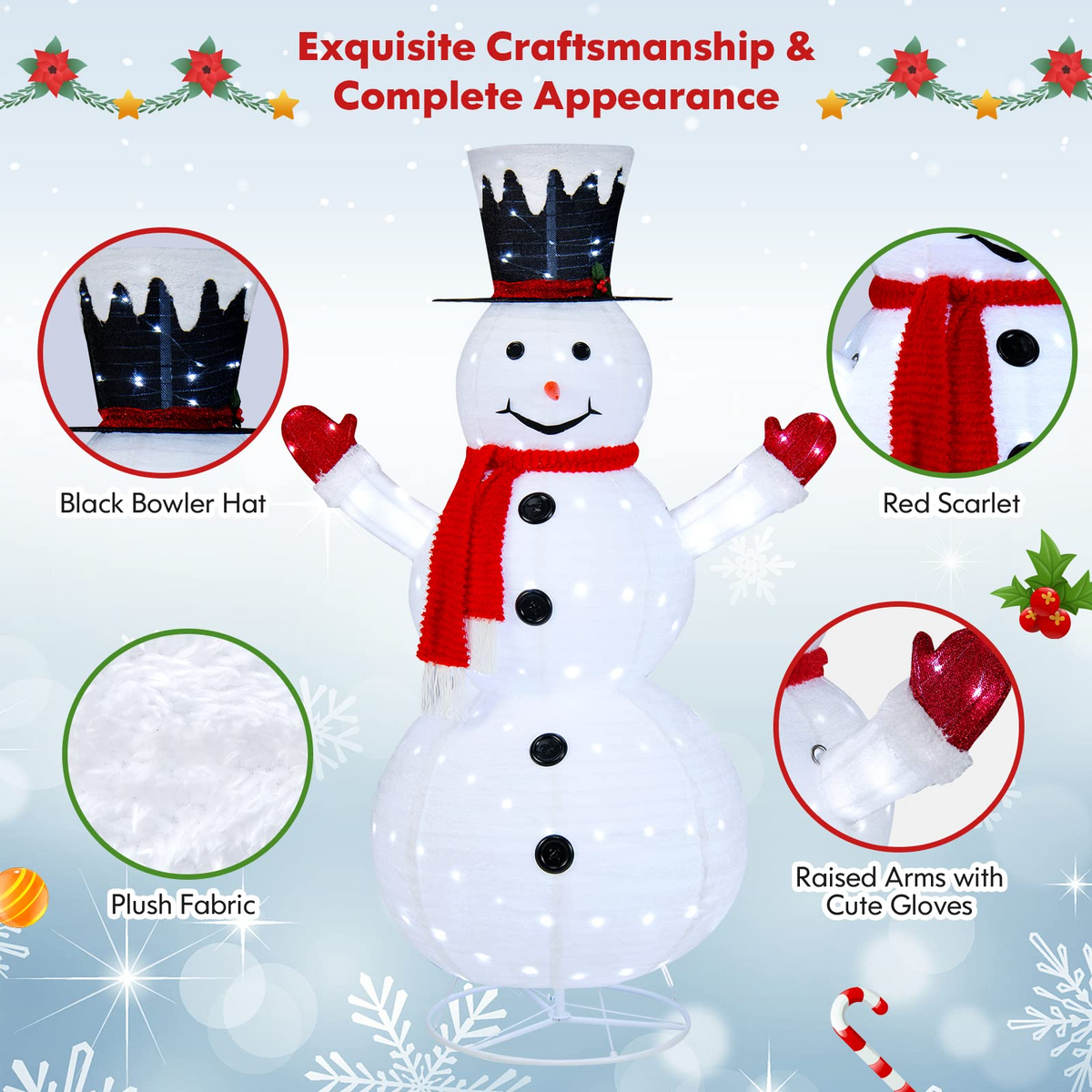 Lucktree 6 FT Lighted Christmas Snowman, Outdoor Pop-up Snowman Figure w/200 Lights