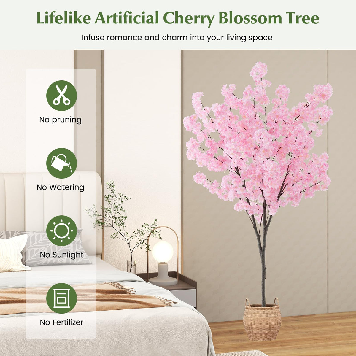 Lucktree 6.5FT Artificial Cherry Blossom Tree, Pink Fake Flower Tree, Faux Floral Plant Blooming Tree in Cement Pot