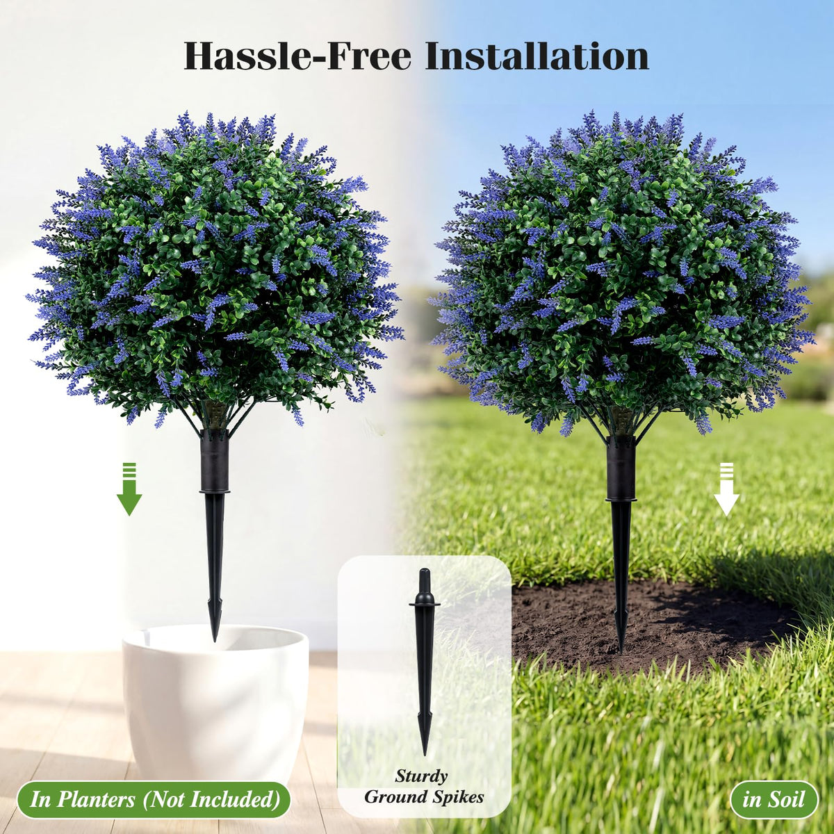 Lucktree 2 Pack Artificial Lavender Boxwood Topiary Ball Trees 27.5" Faux Floral Shrubs