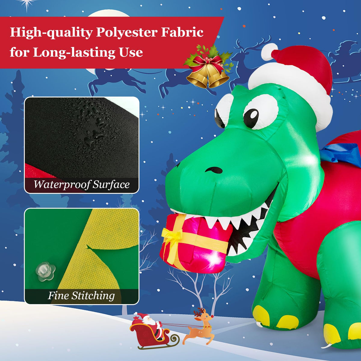 Lucktree 6 FT Lighted Inflatable Christmas Dinosaur Bite a Gift Box