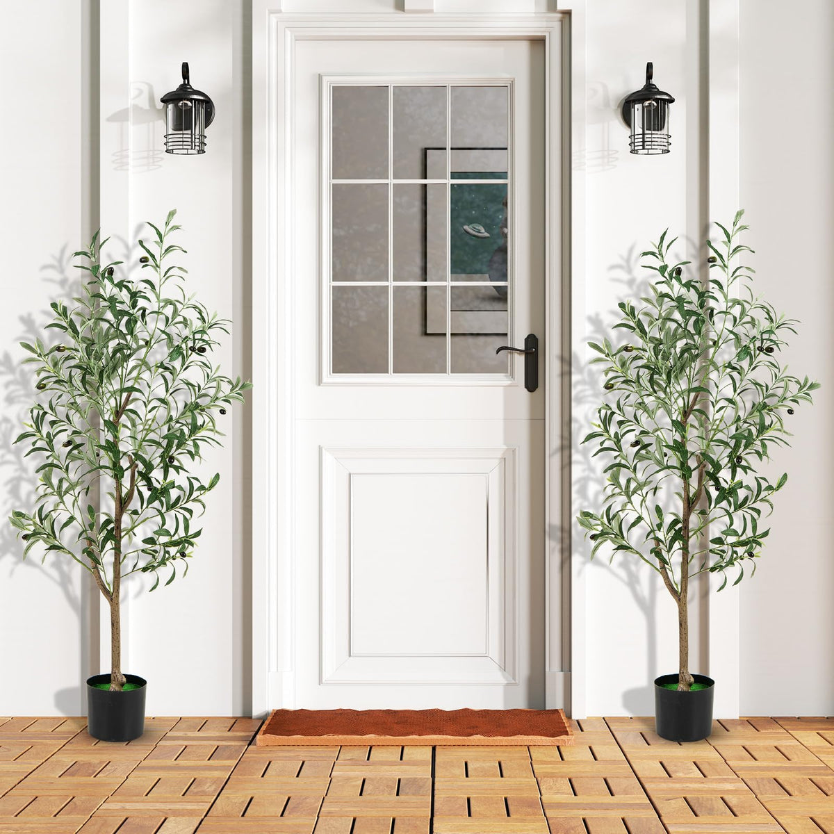 Lucktree 4.5ft Artificial Olive Tree, Tall Fake Potted Olive Silk Tree with Realistic Fruits, 2 Pack