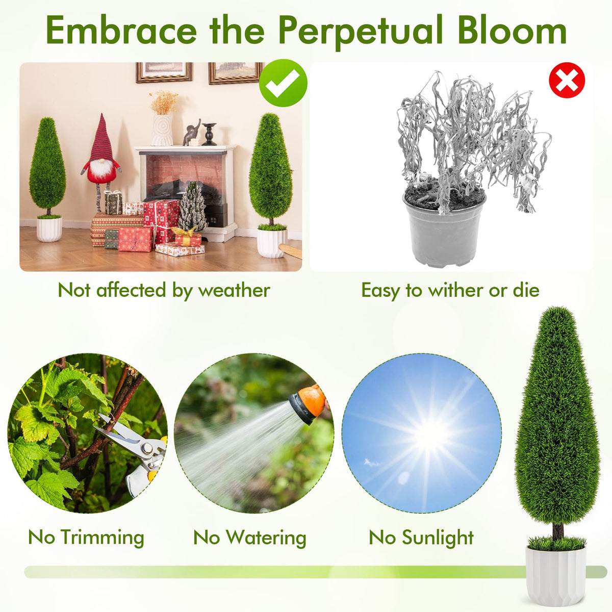 Lucktree 3ft Artificial Cedar Teardrop Shaped Topiary Tree, 2 Pack Faux Potted Plants with Plastic Nursery Pot
