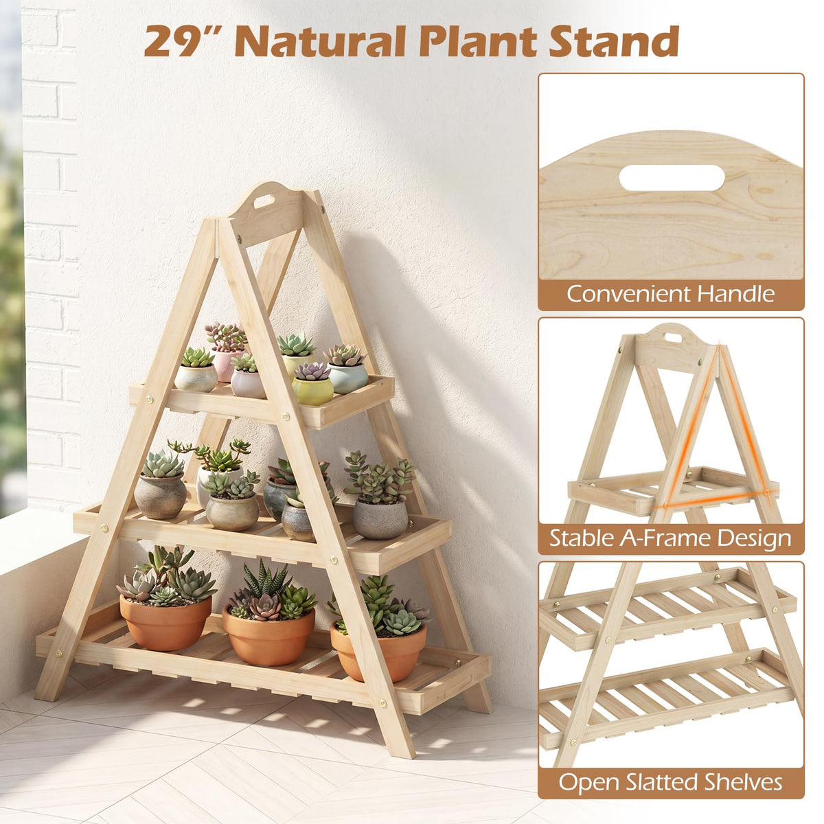 Lucktree 3-Tier Plant Stand Indoor | 28.5" Wood Flower Pot Plant Display Shelf