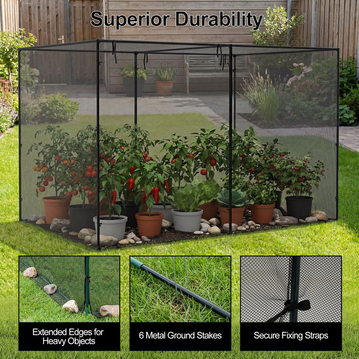 Lucktree Garden Crop Cage | 10 x 6.5 x 6.5 ft Plant Netting Cover w/Zipper Doors