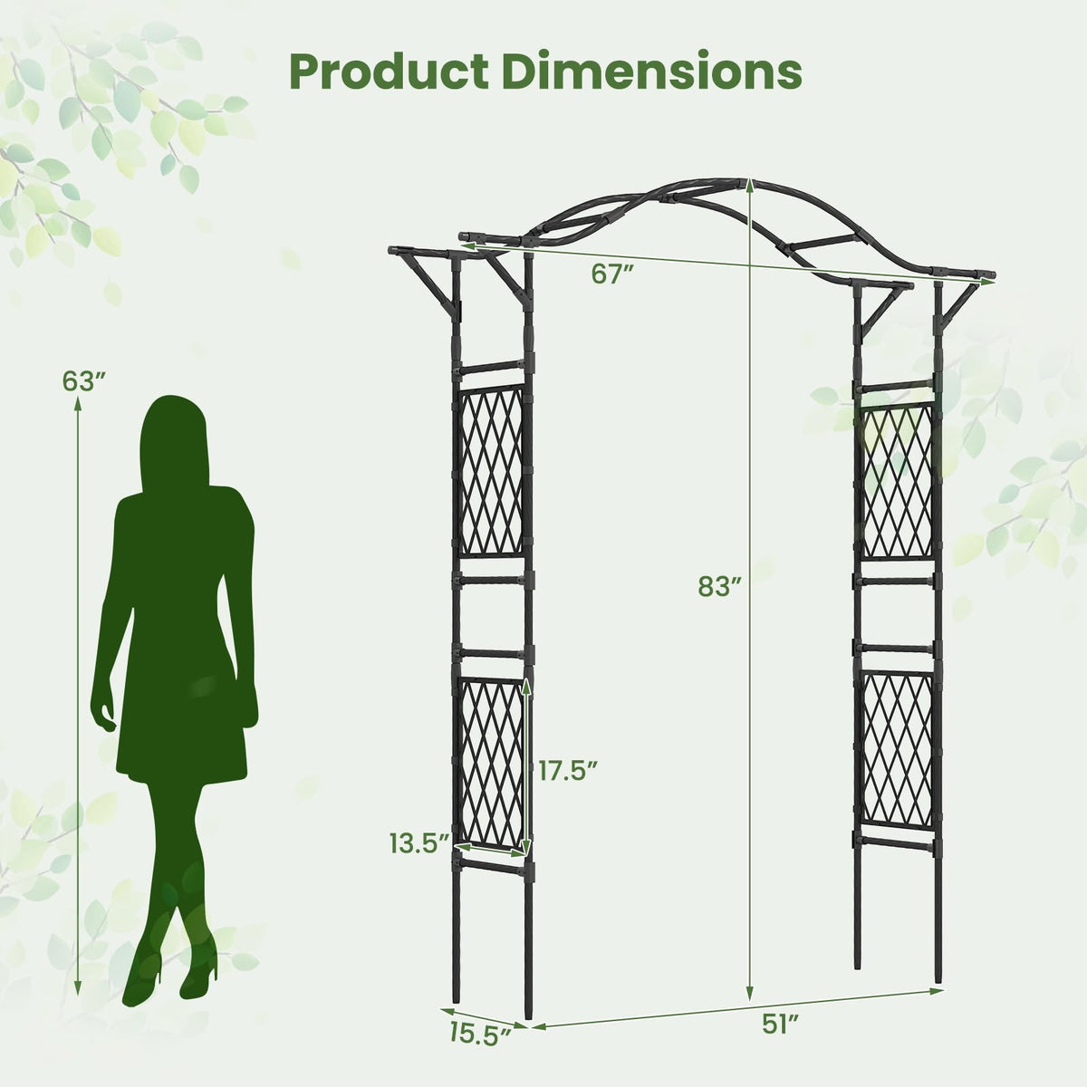 Lucktree Garden Arch Trellis 67''W x 83''H Metal Arbor