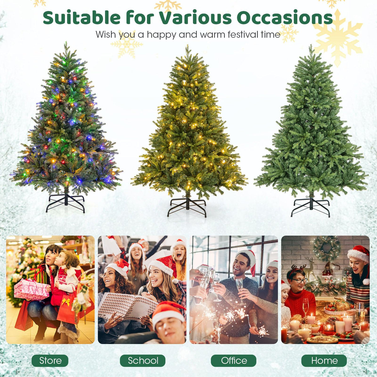 Lucktree Pre-Lit Artificial Christmas Tree, Hinged Xmas Tree with Warm-White & Multi-Color LED Lights