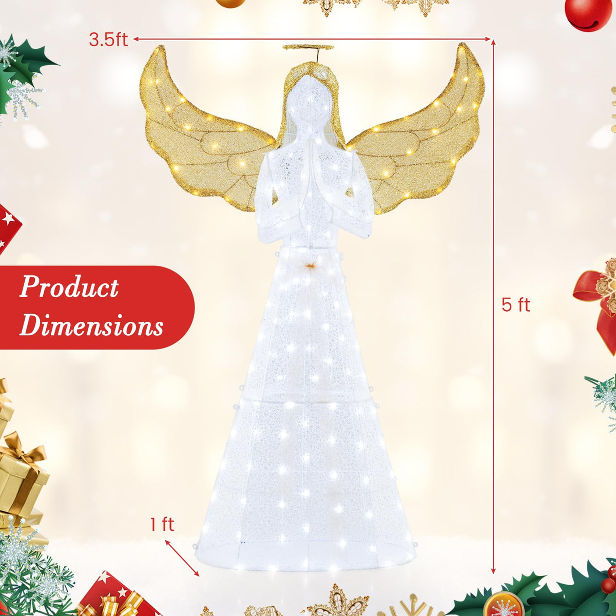 Lucktree 5 FT Christmas Pre-Lit Angel, Yard Lighted-up Festive Angel w/Halo