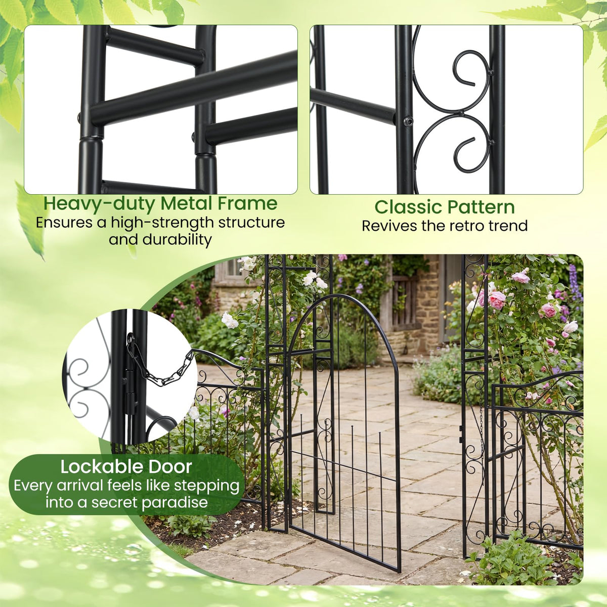 Lucktree 84'' Garden Arbor with Gate for Backyard Lawn