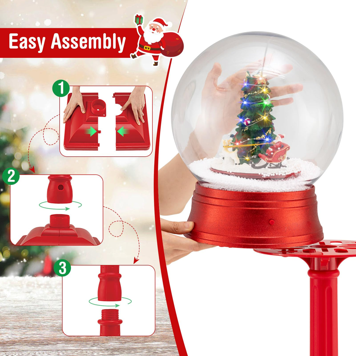 Lucktree 5 Ft Christmas Snow Globe Lantern | Musical Snowy Globe Street Lamp