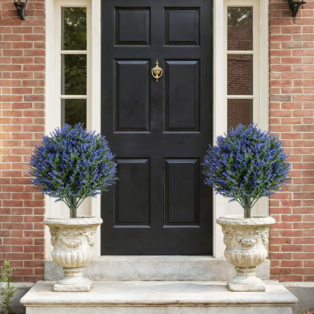 Lucktree Set of 2 Artificial Lavender Topiary Ball Trees | Sun-Proof Indoor Outdoor Fake Evergreen Plants