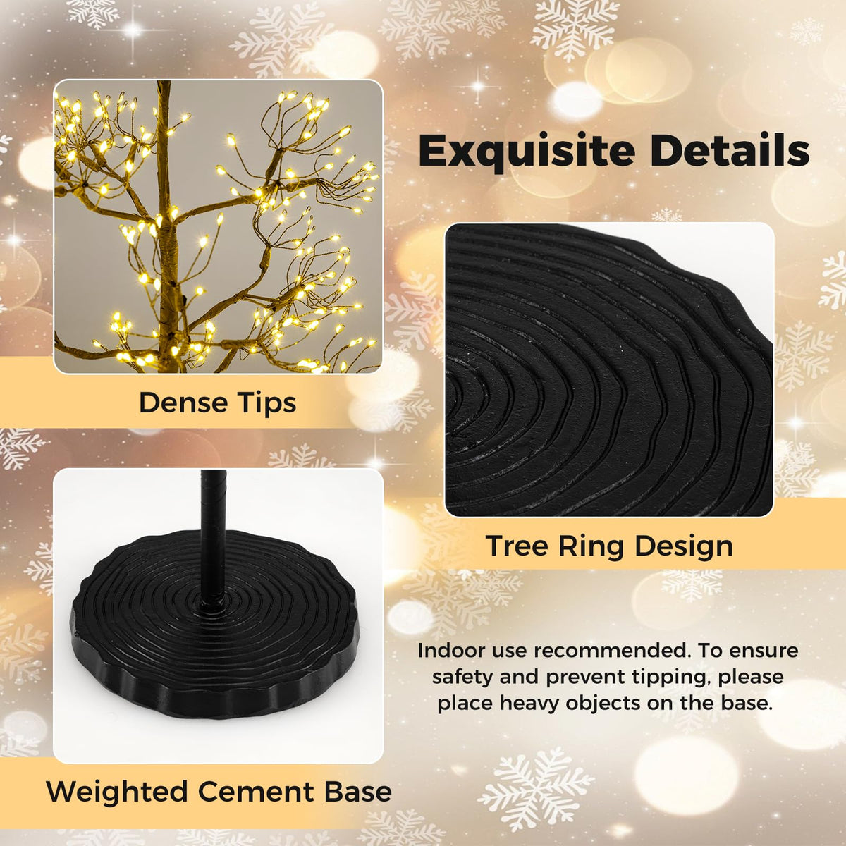 Lucktree 5/6/7 FT LED Alpine Tree with 1000 Warm White LED Lights, Pre-lit Artificial Cedar with Weighted Base