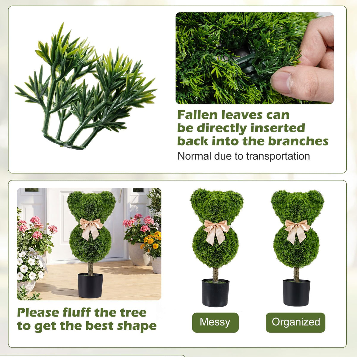 Lucktree 2 Pcs Bear Topiary Trees with Pots 24.5" Decorative Artificial Animal Shrubs