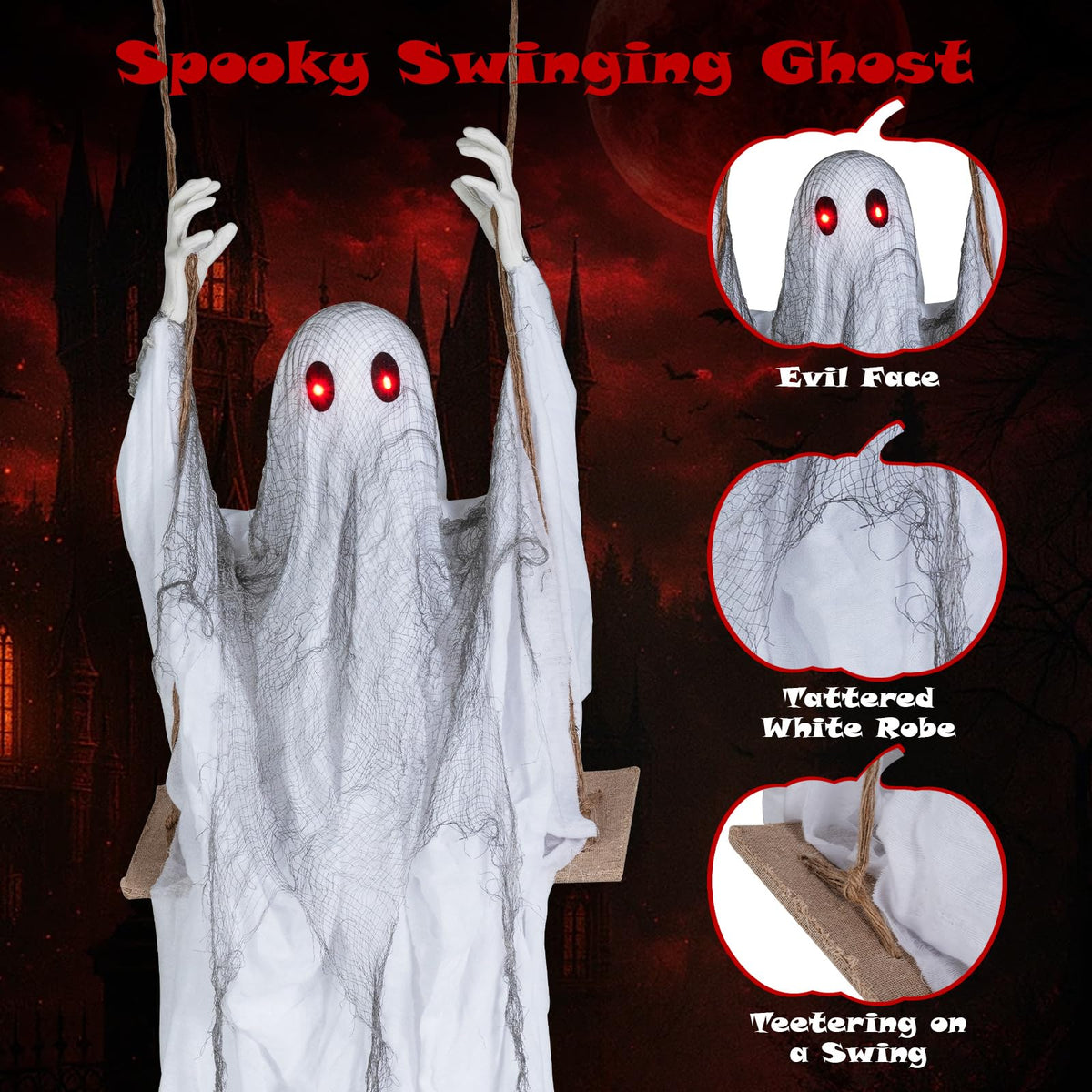 Lucktree 6.6 FT Halloween Animated Swing Ghost with Light up Eyes
