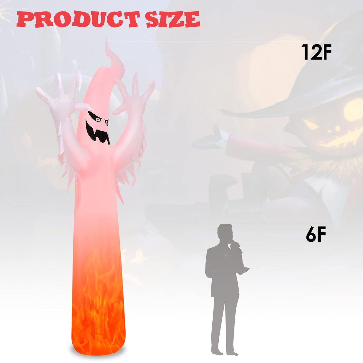 Lucktree 12 FT Halloween Inflatable Ghost W/ LED Lights, Air Blower, Stake, Sandbag