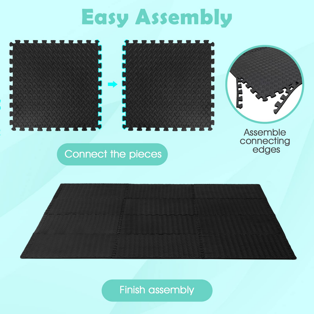 Lucktree 12 Tiles Exercise Flooring Mats with Border, Non-Slip EVA Foam Protective Mats