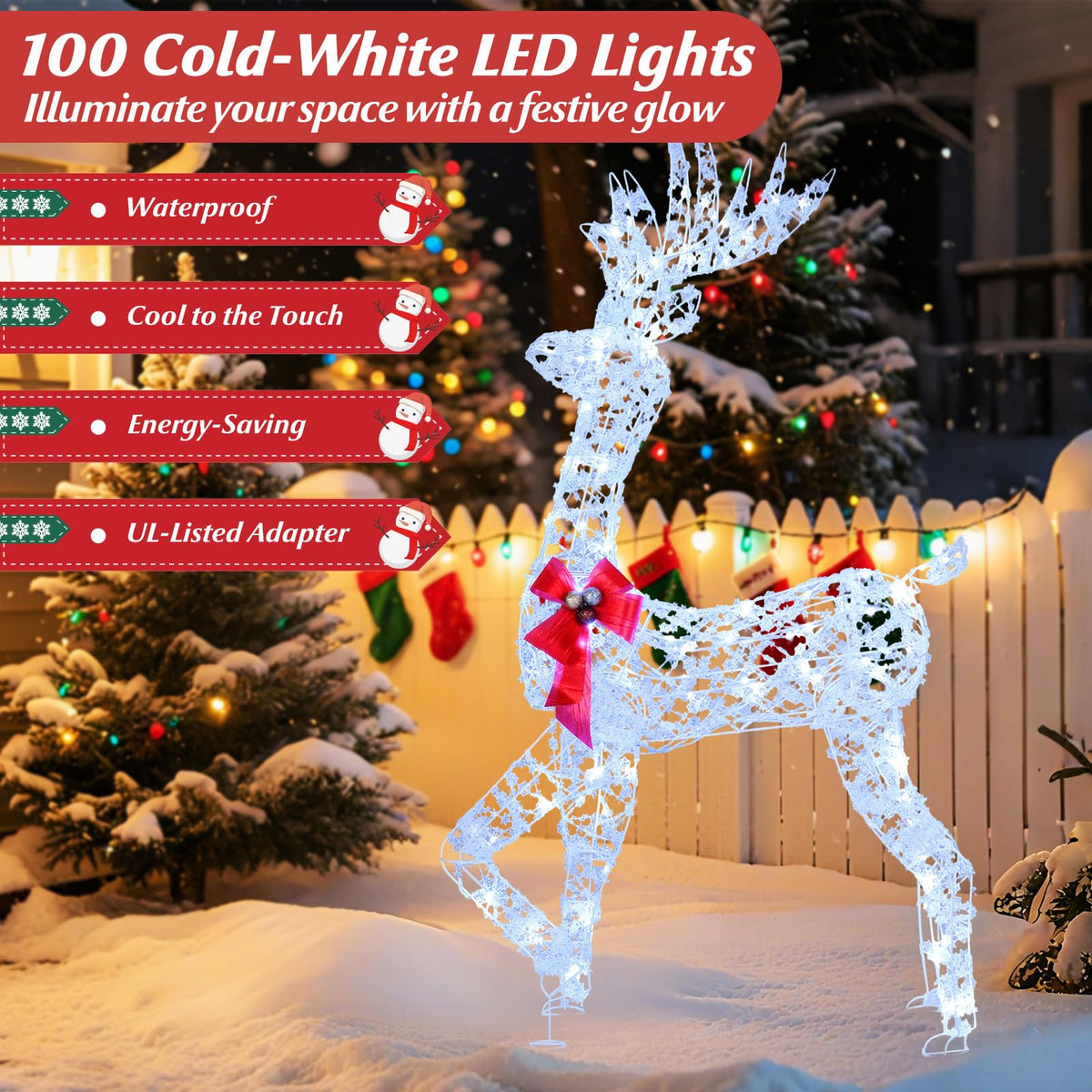 Lucktree 5 Feet Pre-Lit Christmas Reindeer with 100 LED Lights