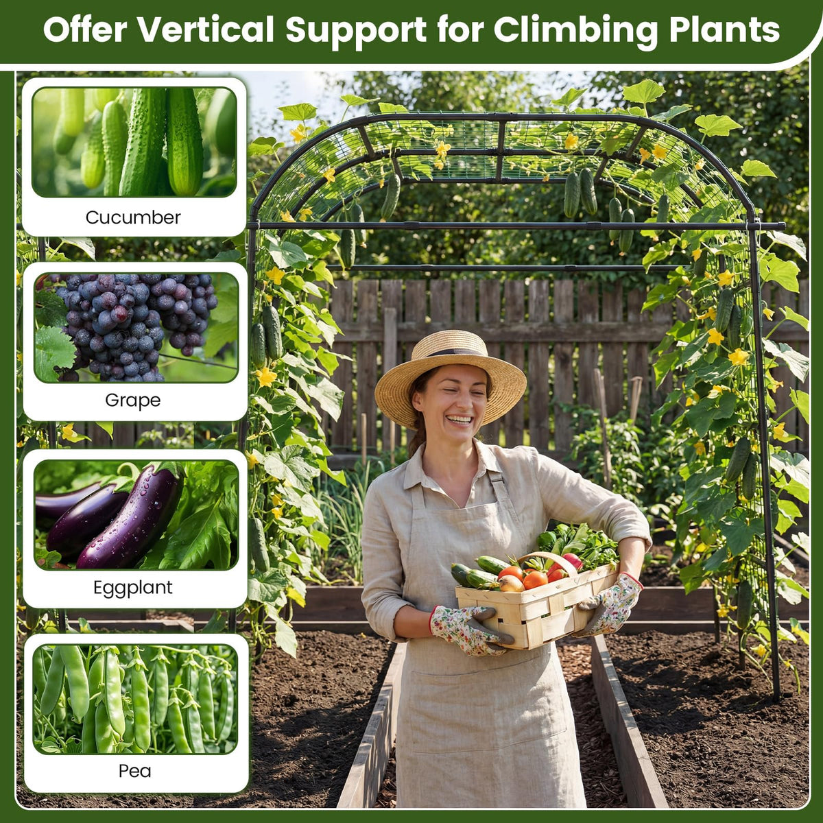 Lucktree Metal Garden Arch Trellis for Climbing Plants Outdoor