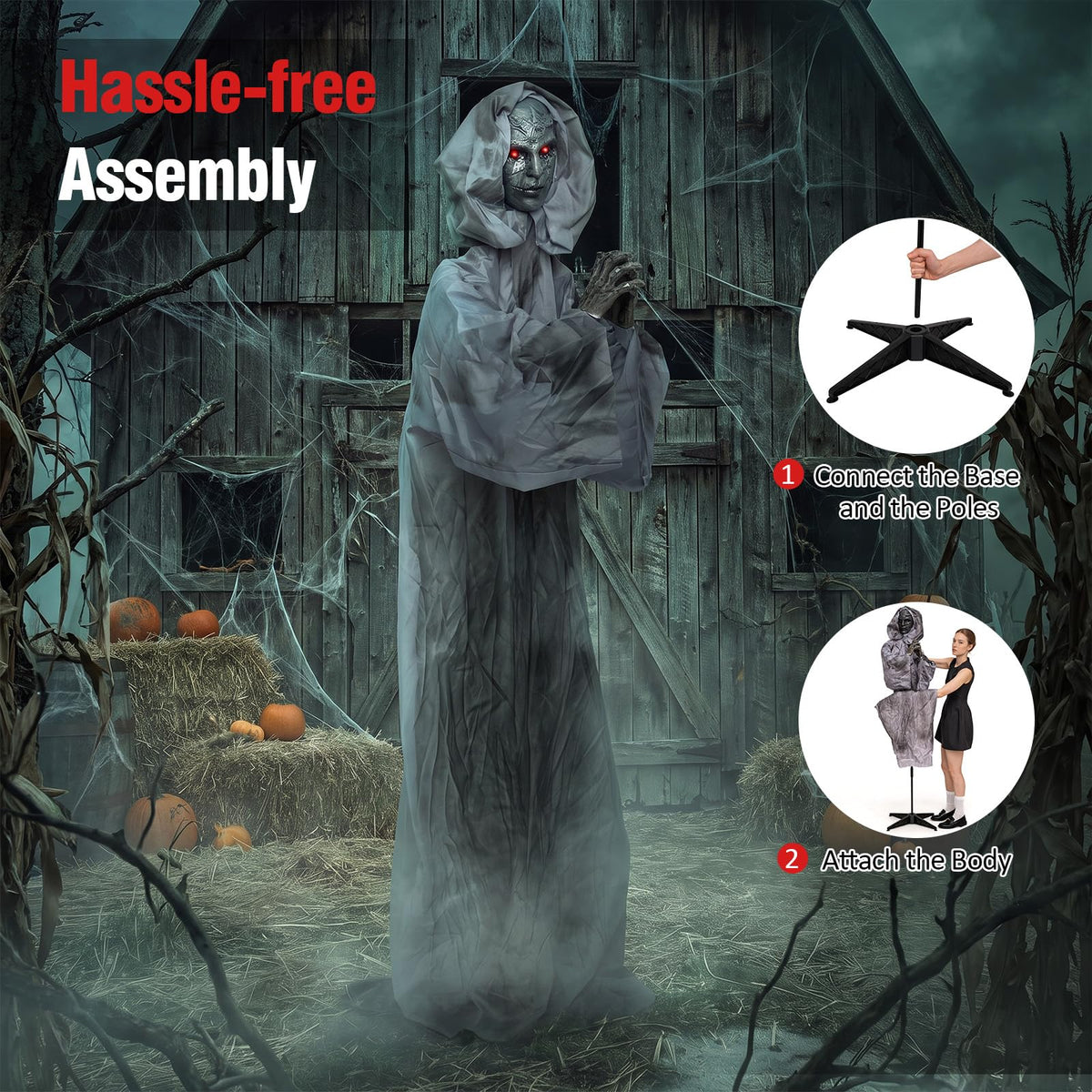 Lucktree 5.6 FT Animated Halloween Standing Weeping Woman Statue